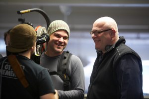 On set of "Lies and Illusions" with director of photography Zoran Povovic.